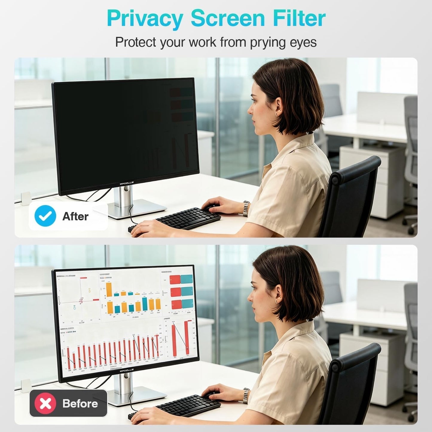 Computer Privacy Screen Filter 27in 16:9 598x337mm PC Anti Spy Blue Light Shield