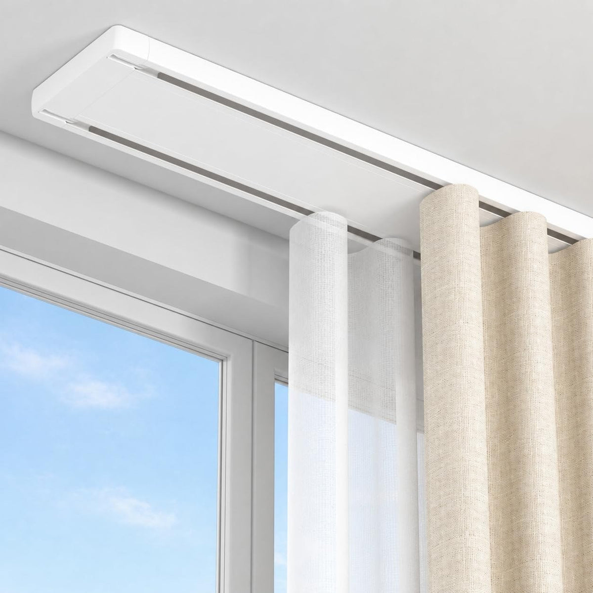 Curtain Track Double Ceiling 2.7m Aluminum Rail Silent Rollers White Heavy Duty