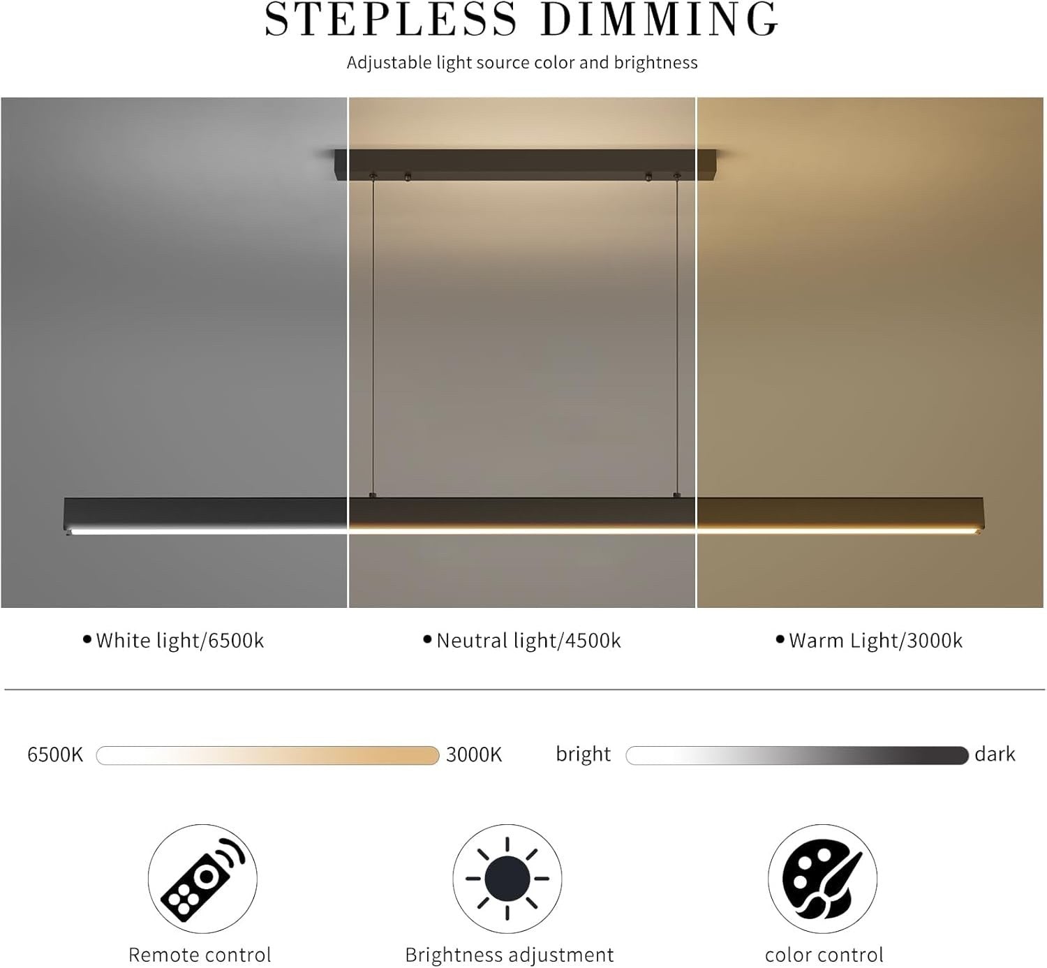 LED Linear Pendant Light 100cm Dimmable Remote Adjustable Kitchen Bar Lighting