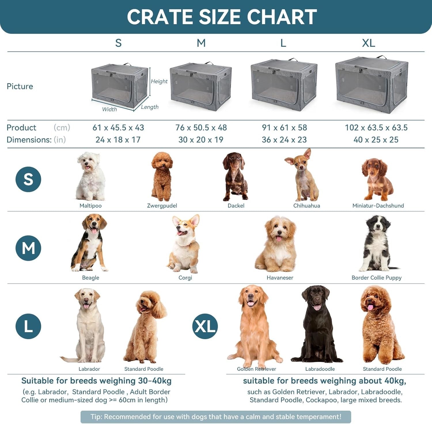 Dog Crate Soft Fabric Foldable Petsfit Large 91cm Portable Indoor Travel Grey