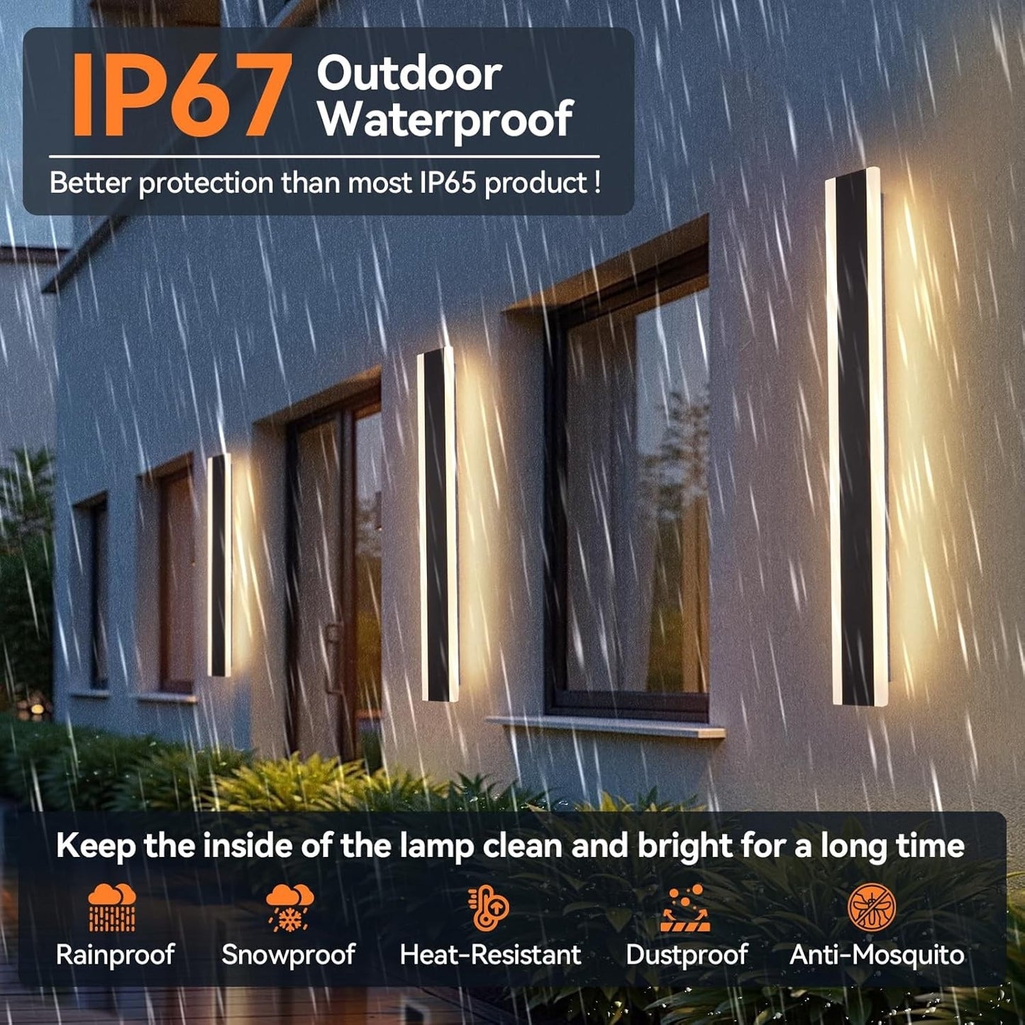 Outdoor Wall Light LED IP67 Waterproof Mains Powered Black 3000K Rectangular