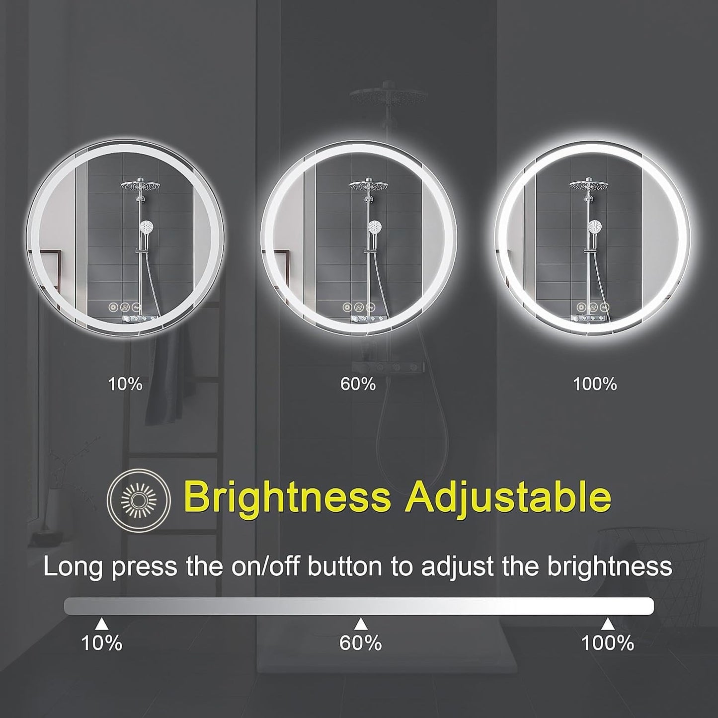 Round LED Bathroom Mirror 500mm Backlit Demister 3 Colour Dimmable Touch IP44