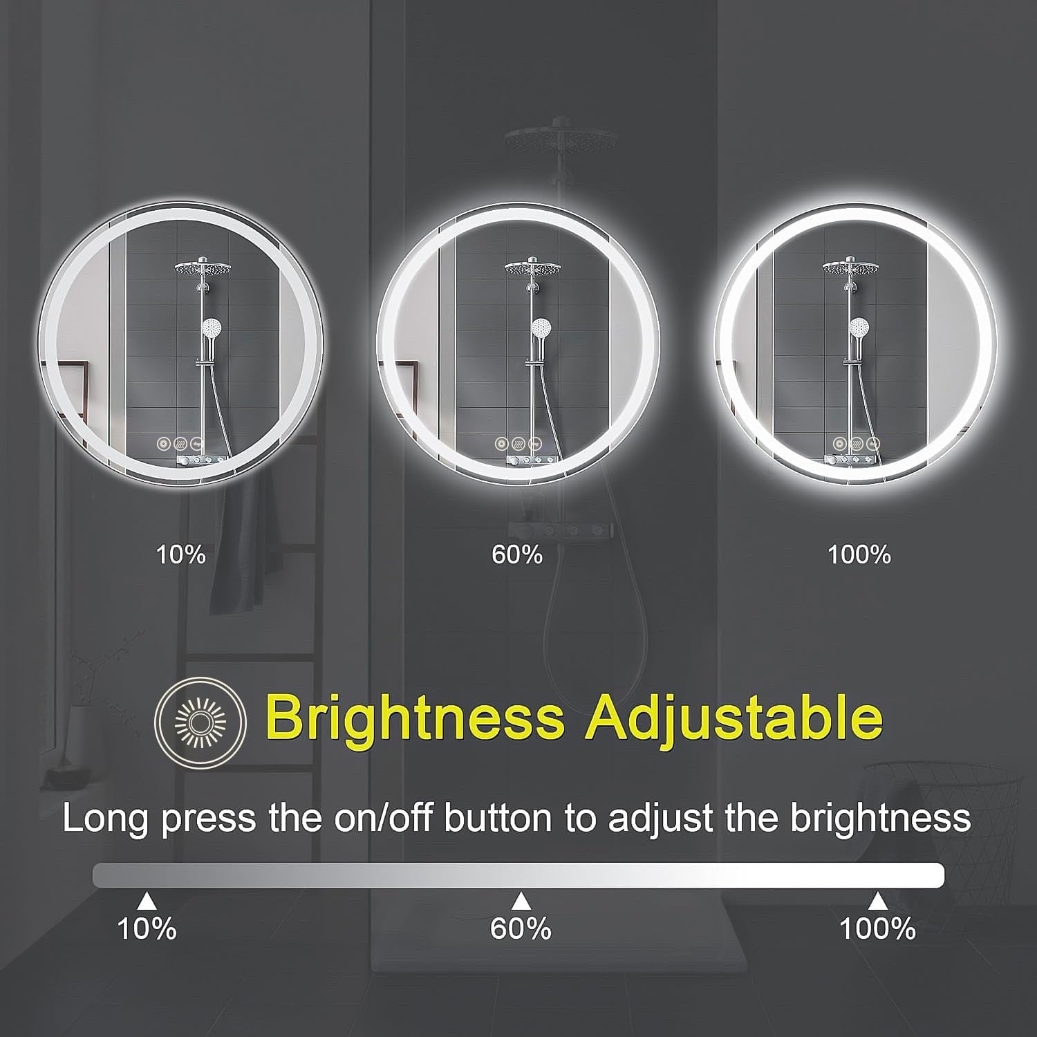Round LED Bathroom Mirror 500mm Backlit Demister 3 Colour Dimmable Touch IP44