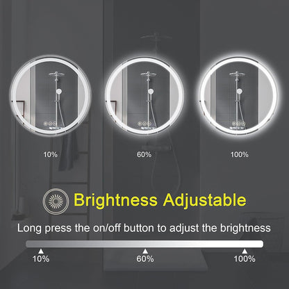 Round LED Bathroom Mirror 500mm Backlit Demister 3 Colour Dimmable Touch IP44