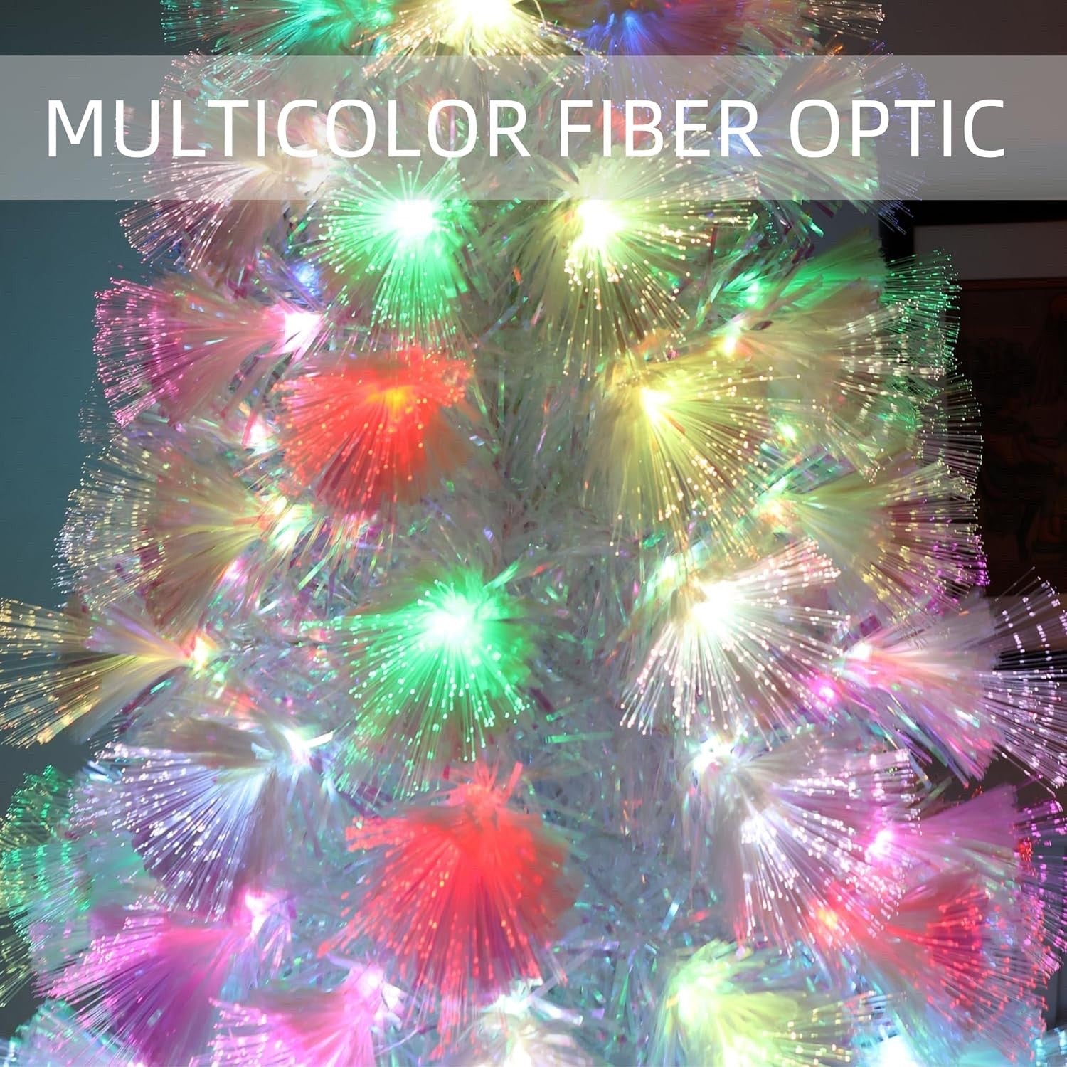 7ft Pre Lit Artificial Christmas Tree 290 Tips Multi Color Star Stand PVC White