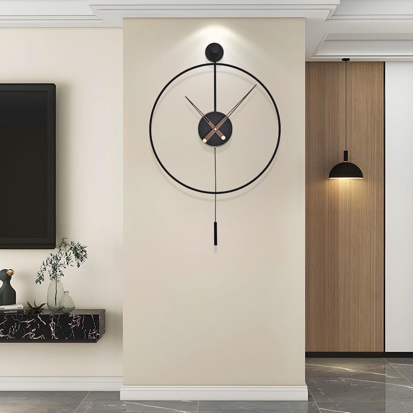 Large 60cm Wall Clock Black Metal Silent Non Ticking Round Pendulum Home Decor