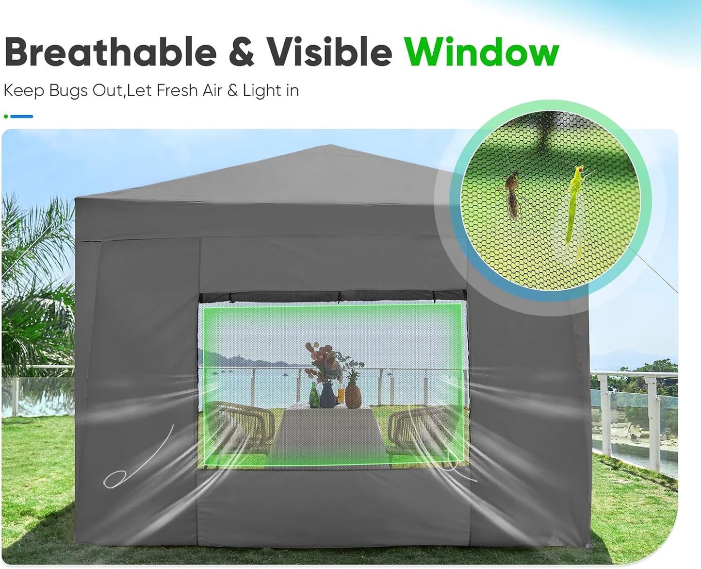 3x3m Pop Up Gazebo Tent Waterproof Mesh Sides Adjustable Height Grey Garden
