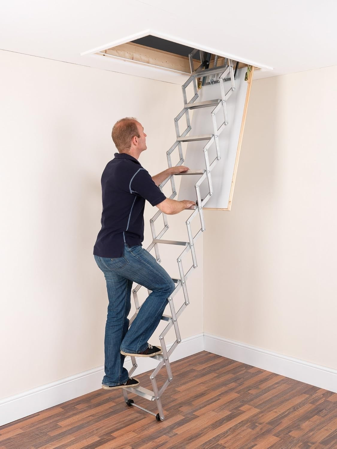 Loft Ladder Concertina Aluminium 11 Tread Folding Attic Access Space Saver DIY