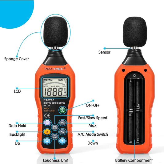 Sound Level Meter, Protmex MS6708 Portable Digital Audio Decibel Sound Level