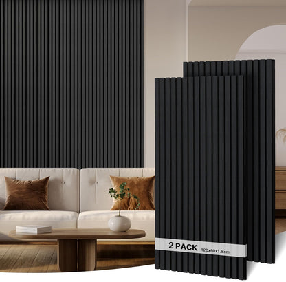 Acoustic Wood Wall Panels 120x60cm 2 Pack 1.44m² Black Slat Sound Absorbing