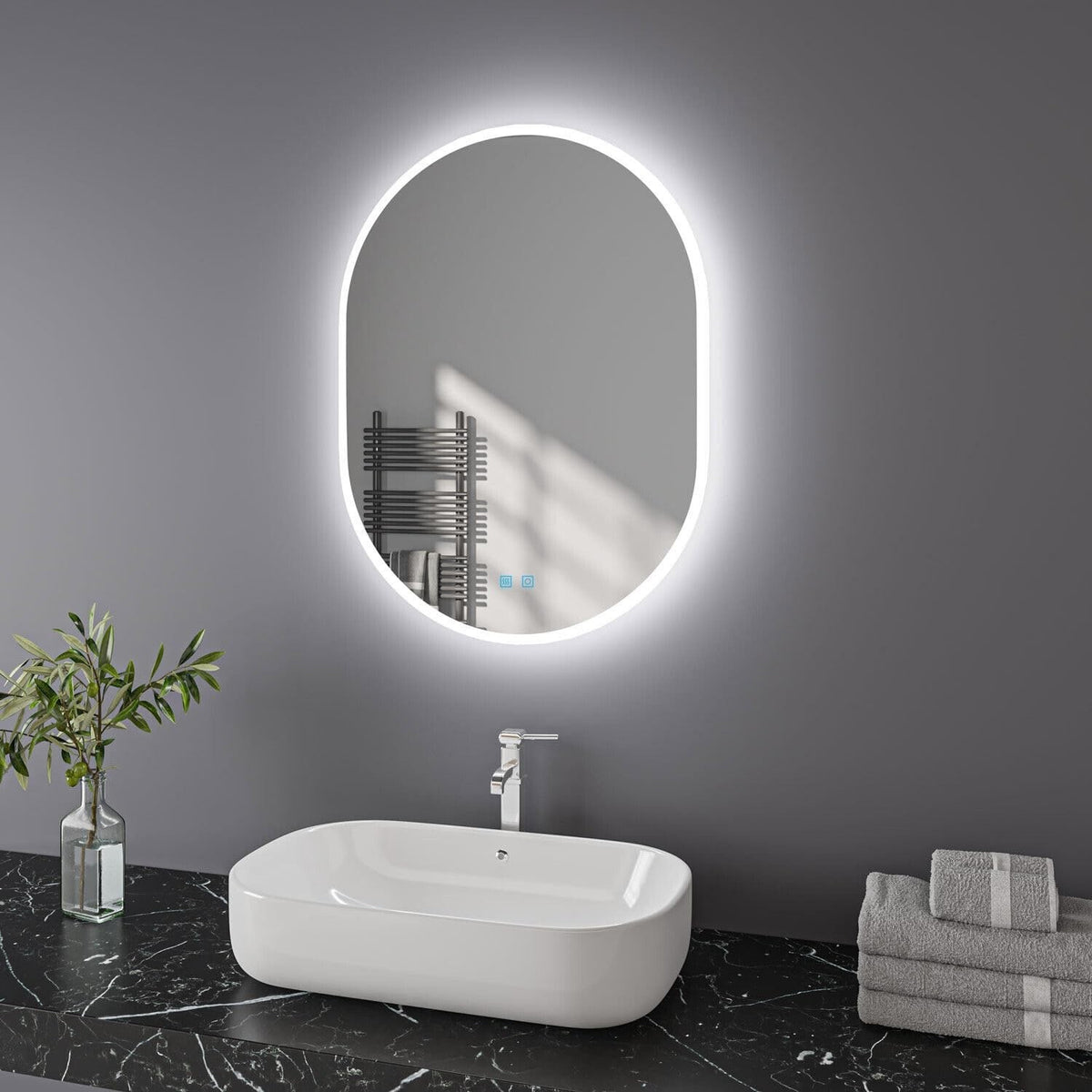 LED Bathroom Mirror 50x70 cm Dimmable Demister Illuminated Wall Vanity 3 Colour