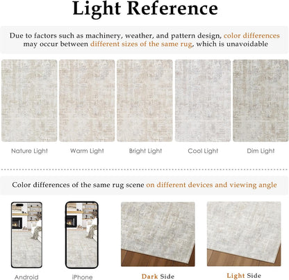 Large Area Rug Carpet 200x300cm Washable Non Slip Beige Abstract Living Room