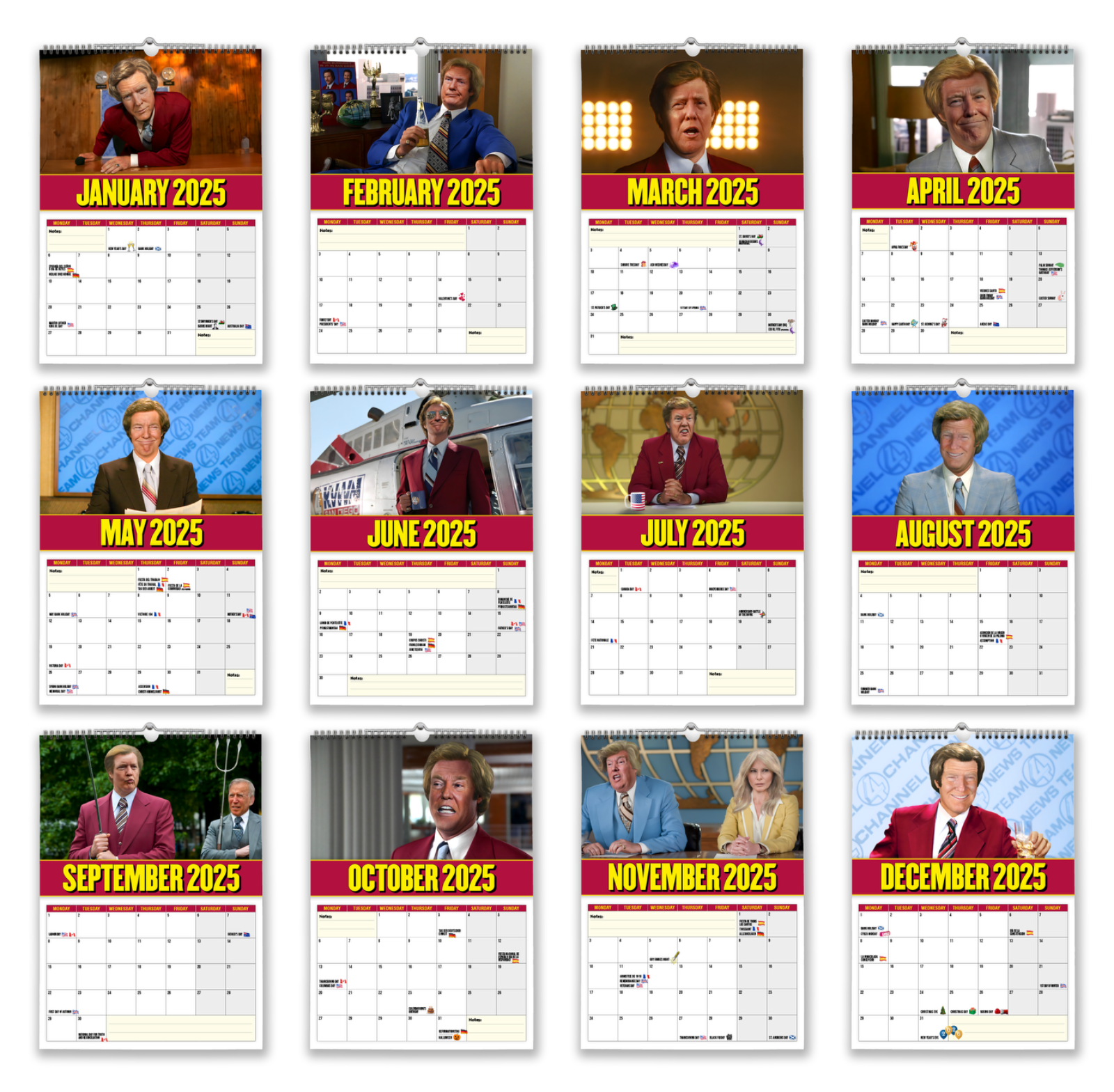 2025 Calendar - Dun Burgundy - Funny - Quirky - Christmas - Birthday A4