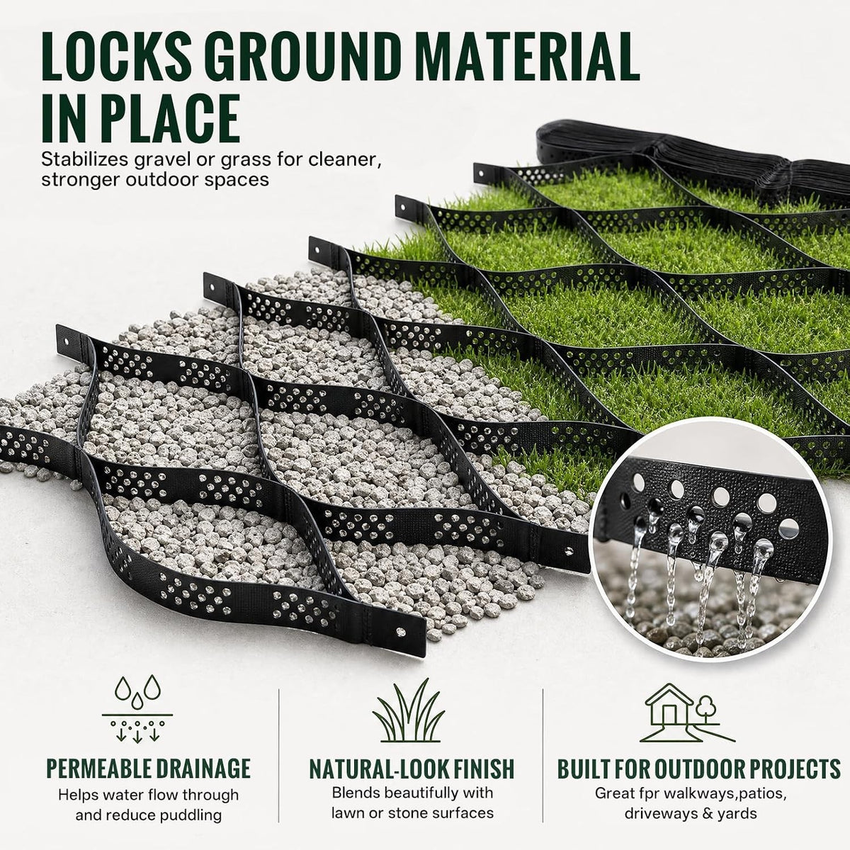 Ground Reinforcement Grid Mat 10x3m 5cm HDPE Gravel Driveway Paving Lawn Black