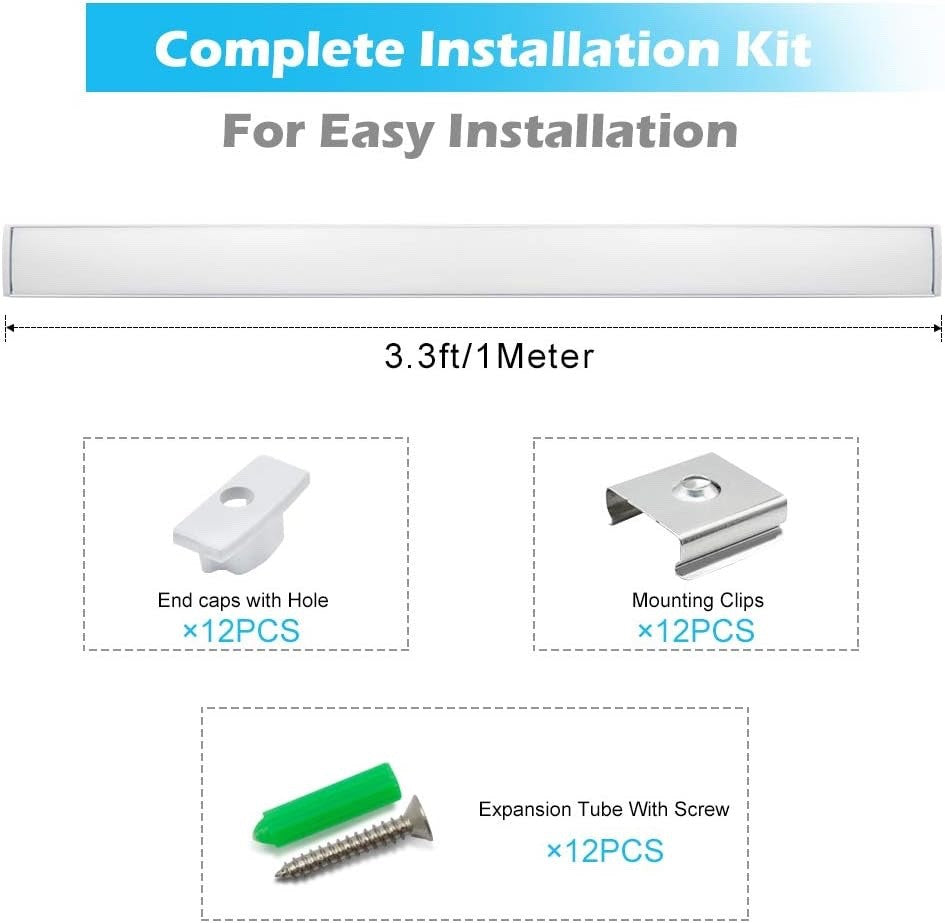 6x 1m LED Aluminium Profile U Channel Diffuser Housing Strip Light Track