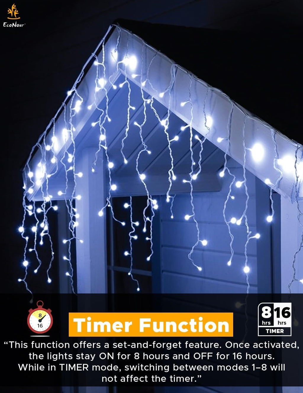 240 LED Icicle Christmas Lights Outdoor Cool White Timer Mains 240V Clear Cable