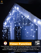 240 LED Icicle Christmas Lights Outdoor Cool White Timer Mains 240V Clear Cable
