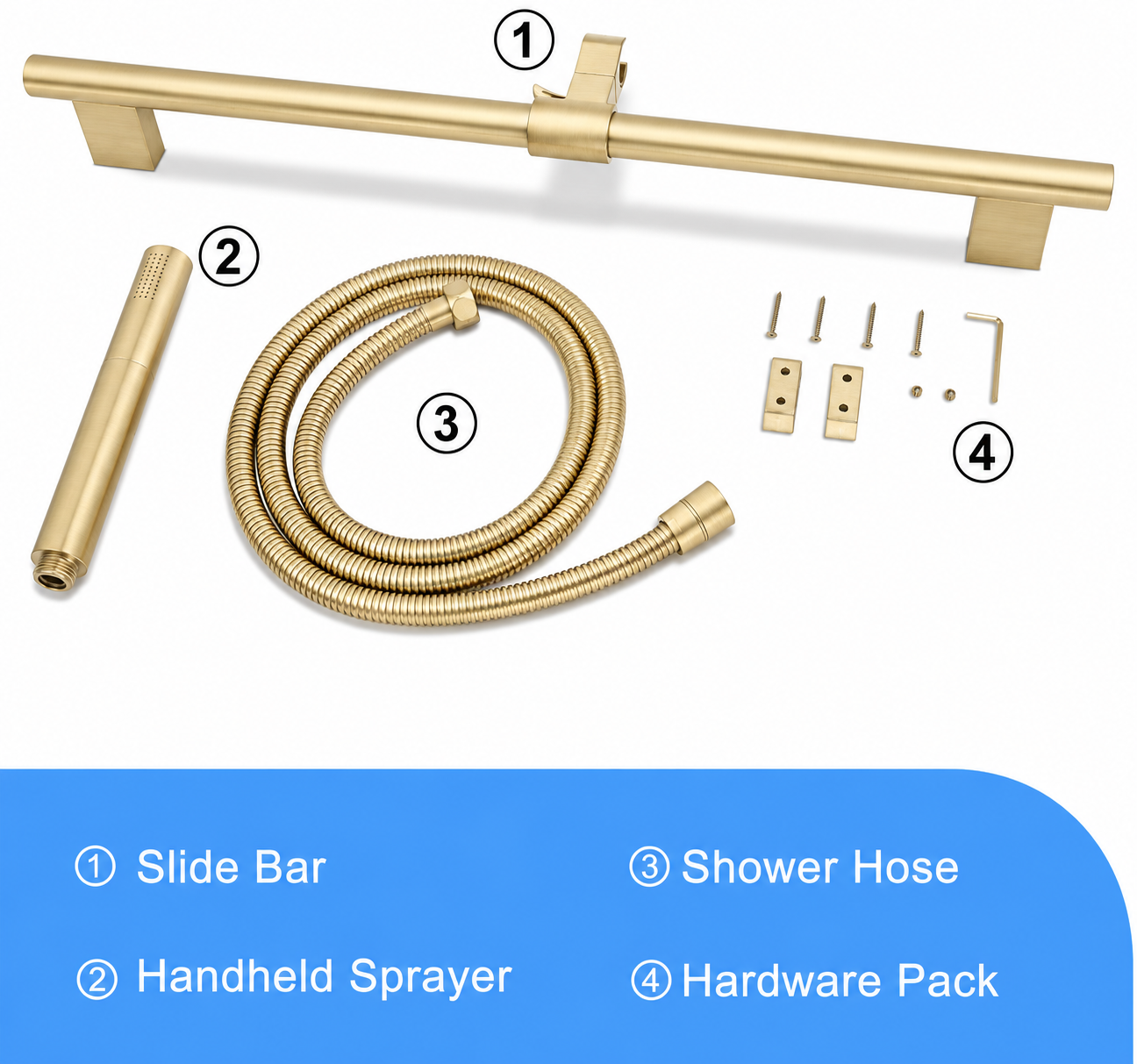 Shower Riser Rail Kit Brushed Gold Pressure Boost Head Hose Adjustable Holder