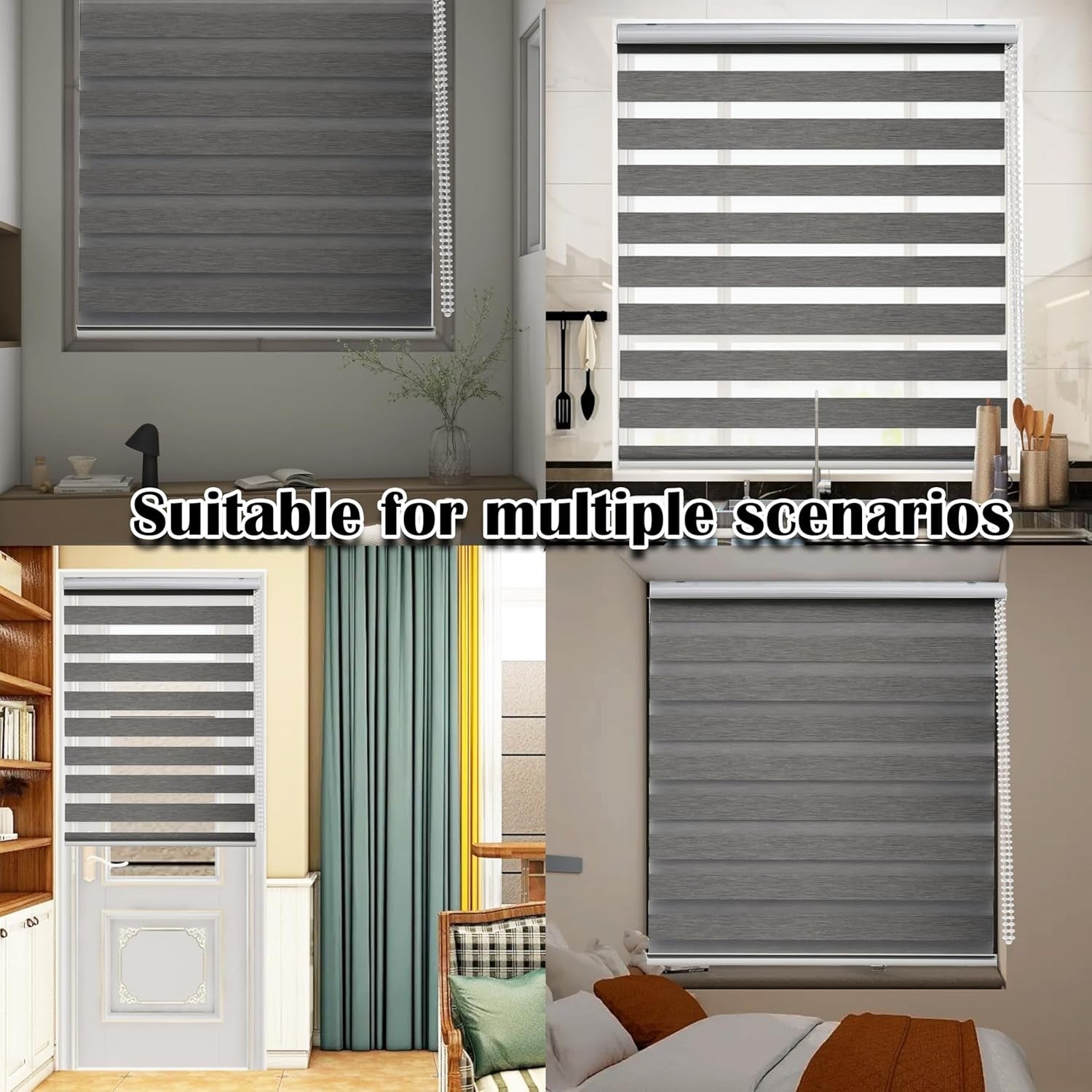 Zebra Roller Blind 80x150cm Day Night Blackout Window Shade Grey