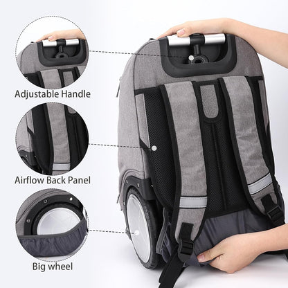 Rolling Backpack Trolley Bag 7in Wheels Laptop Travel Business Carry On Grey