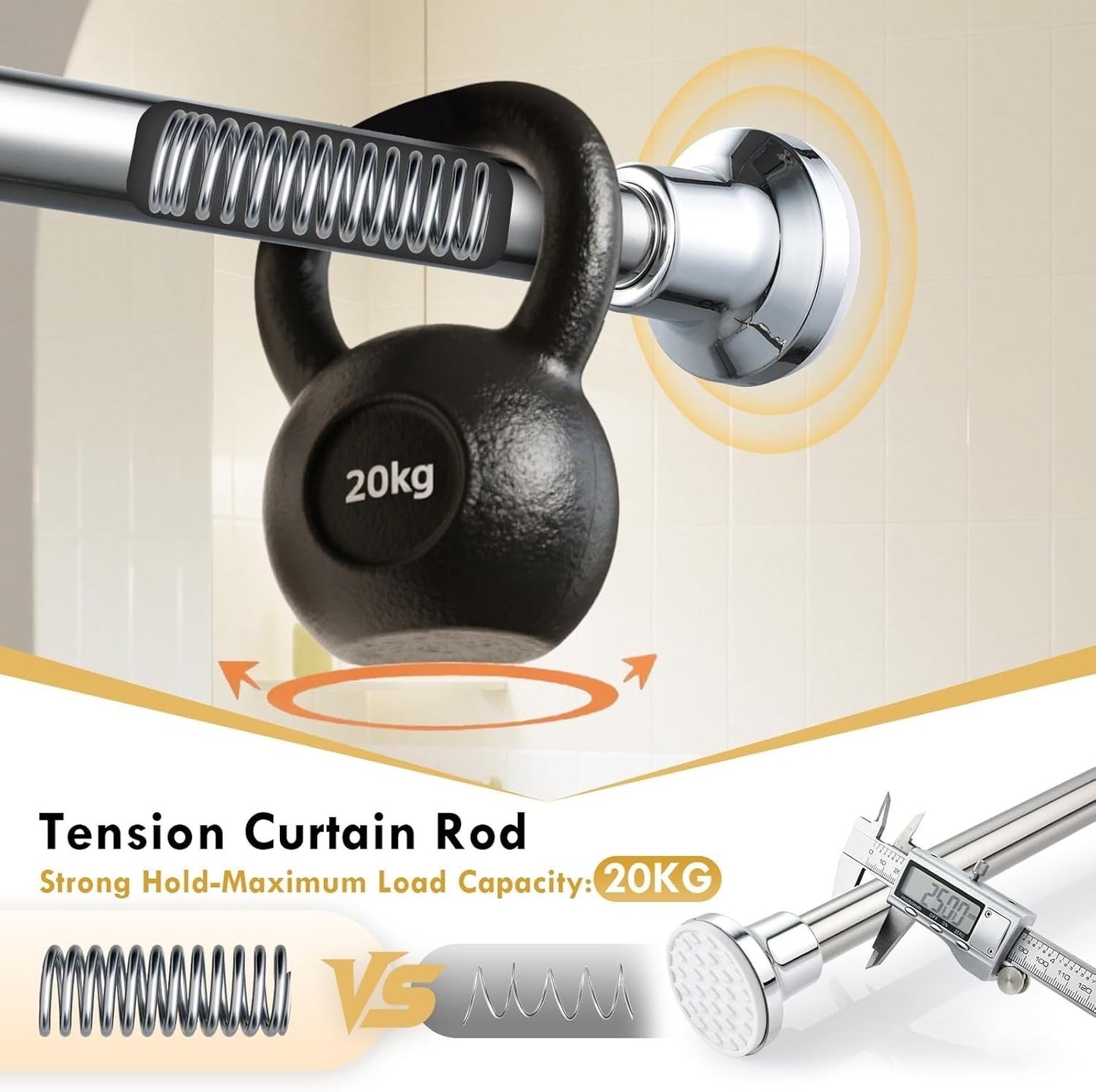 Extendable Shower Curtain Rod White Adjustable Tension Pole No Drill Bathroom