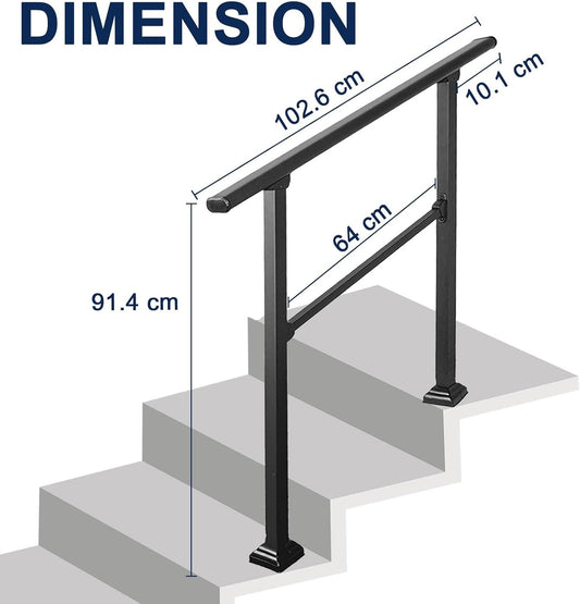 Stair Handrail Outdoor Aluminium 0-3 Step Railing Wall Mount Black