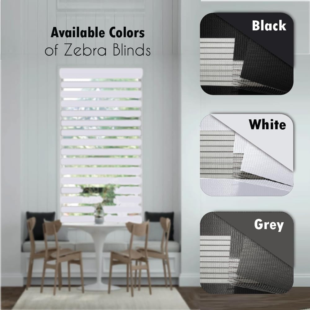 Zebra Roller Blinds Dual Layer No Drill Blackout Day Night 124x165cm White