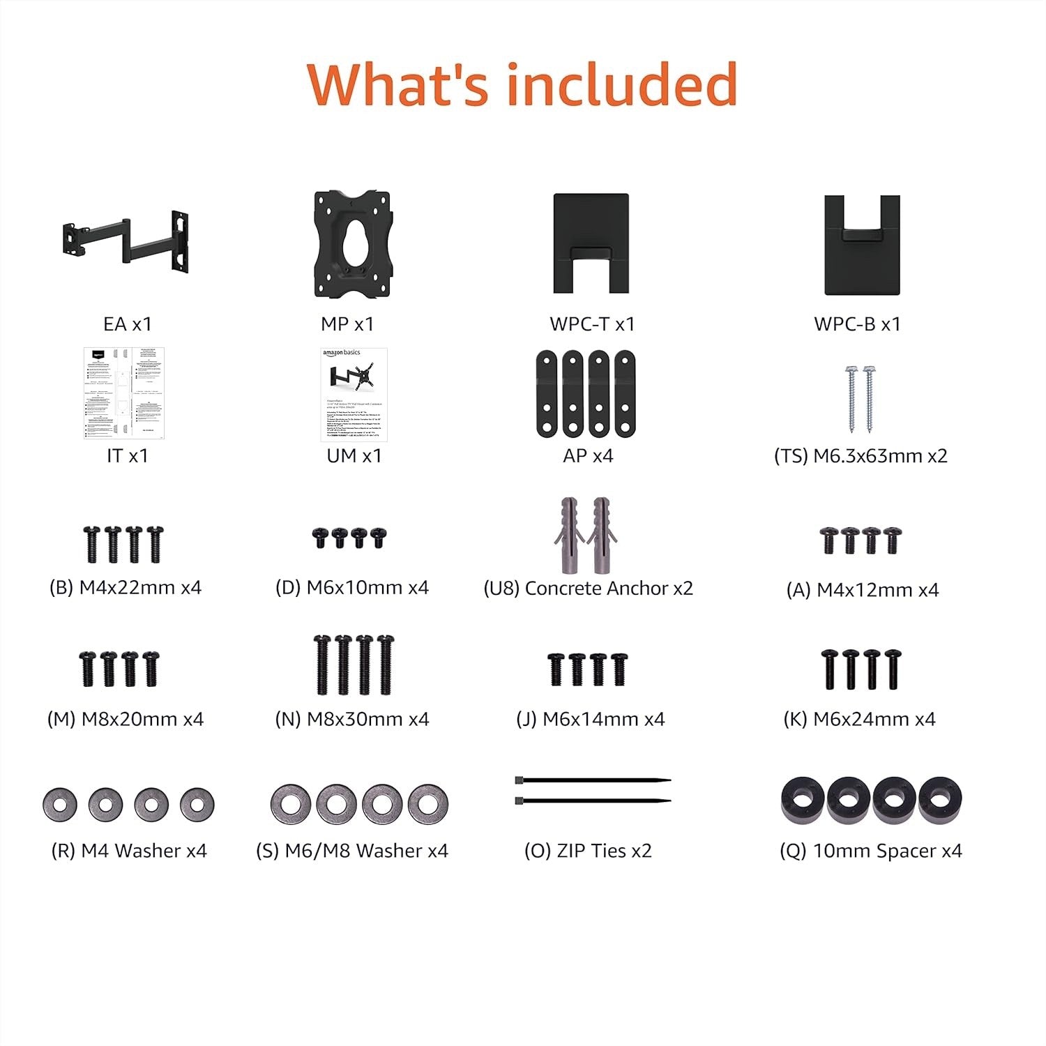 Amazon Basics Full-Motion TV Wall Mount For 12-Inch to 40-Inch Black
