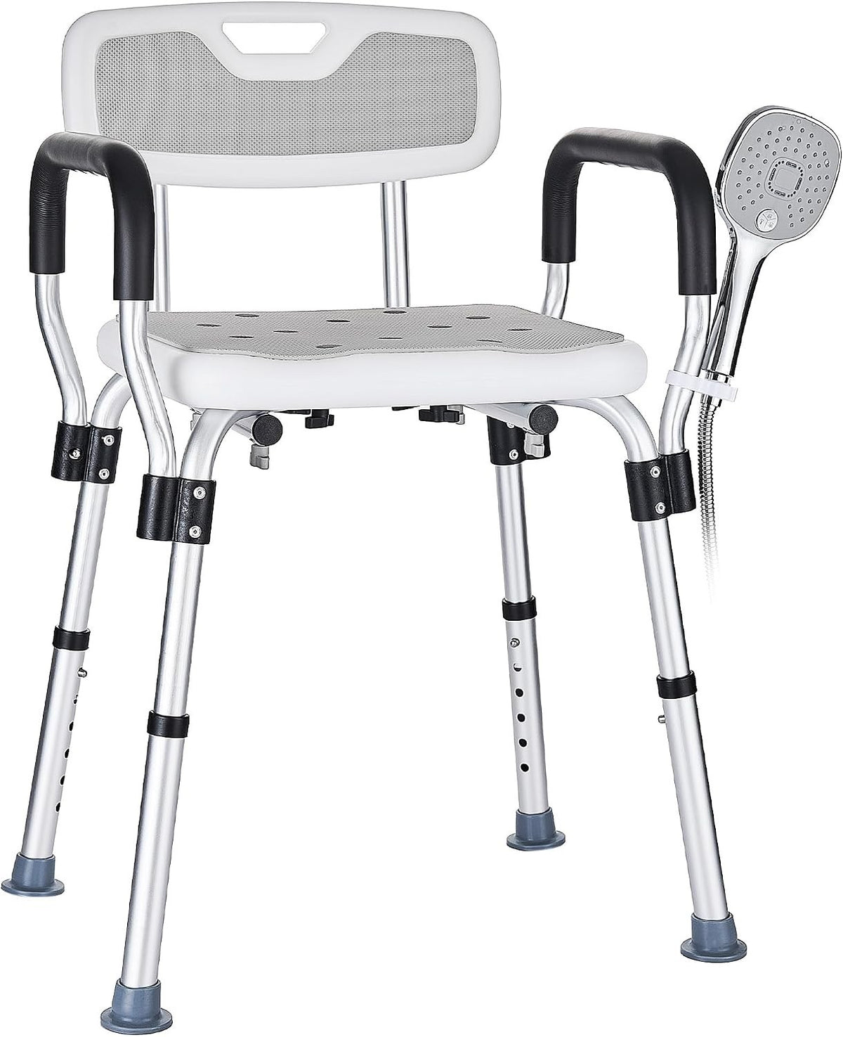 Shower Chair Bath Seat Stool Adjustable Height Non Slip Arms Backrest 150kg Grey