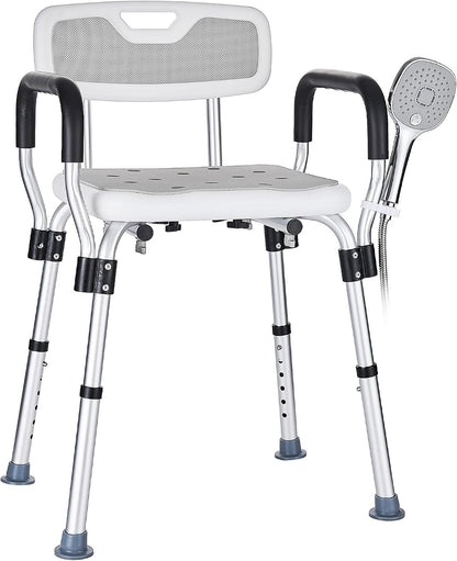 Shower Chair Bath Seat Stool Adjustable Height Non Slip Arms Backrest 150kg Grey