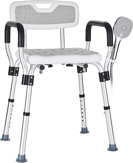 Shower Chair Bath Seat Stool Adjustable Height Non Slip Arms Backrest 150kg Grey