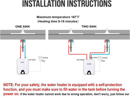 Electric Water Heater Boiler 8L Mini Tank 120V 1500W Under Sink Kitchen RV White