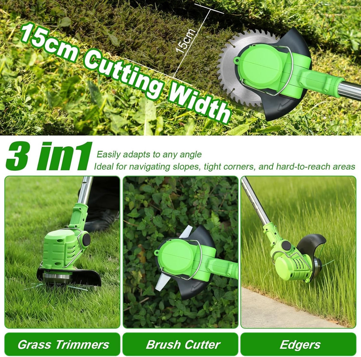 Cordless Strimmer Grass Trimmer 21V Battery Garden Cutter 2 Batteries Blades