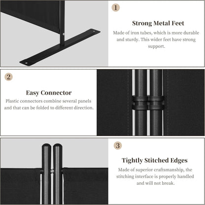 6 Panel Room Divider Folding Privacy Screen Freestanding Black Partition Home Of