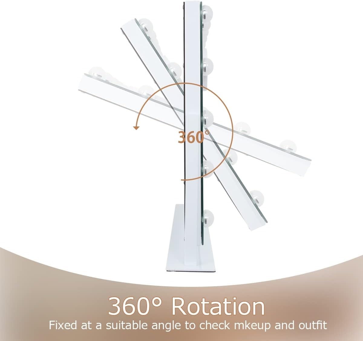 Hollywood Vanity Mirror LED Lights 15 Bulbs 360 Rotate Makeup Mirror 10X Mag