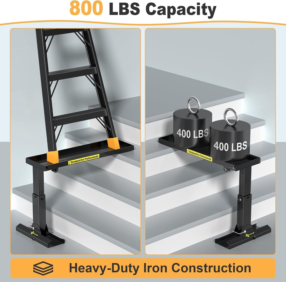 Ladder Leveler Stairs Foldable Extender 11.8-18in 800lb Steel Non-Slip Black