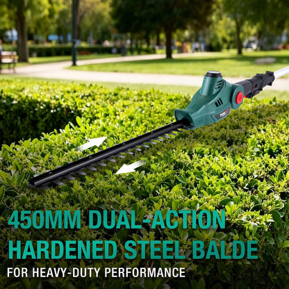 Cordless Pole Hedge Trimmer 12V 2.67m Reach 45cm Blade 2x2.0Ah Battery 135° Head