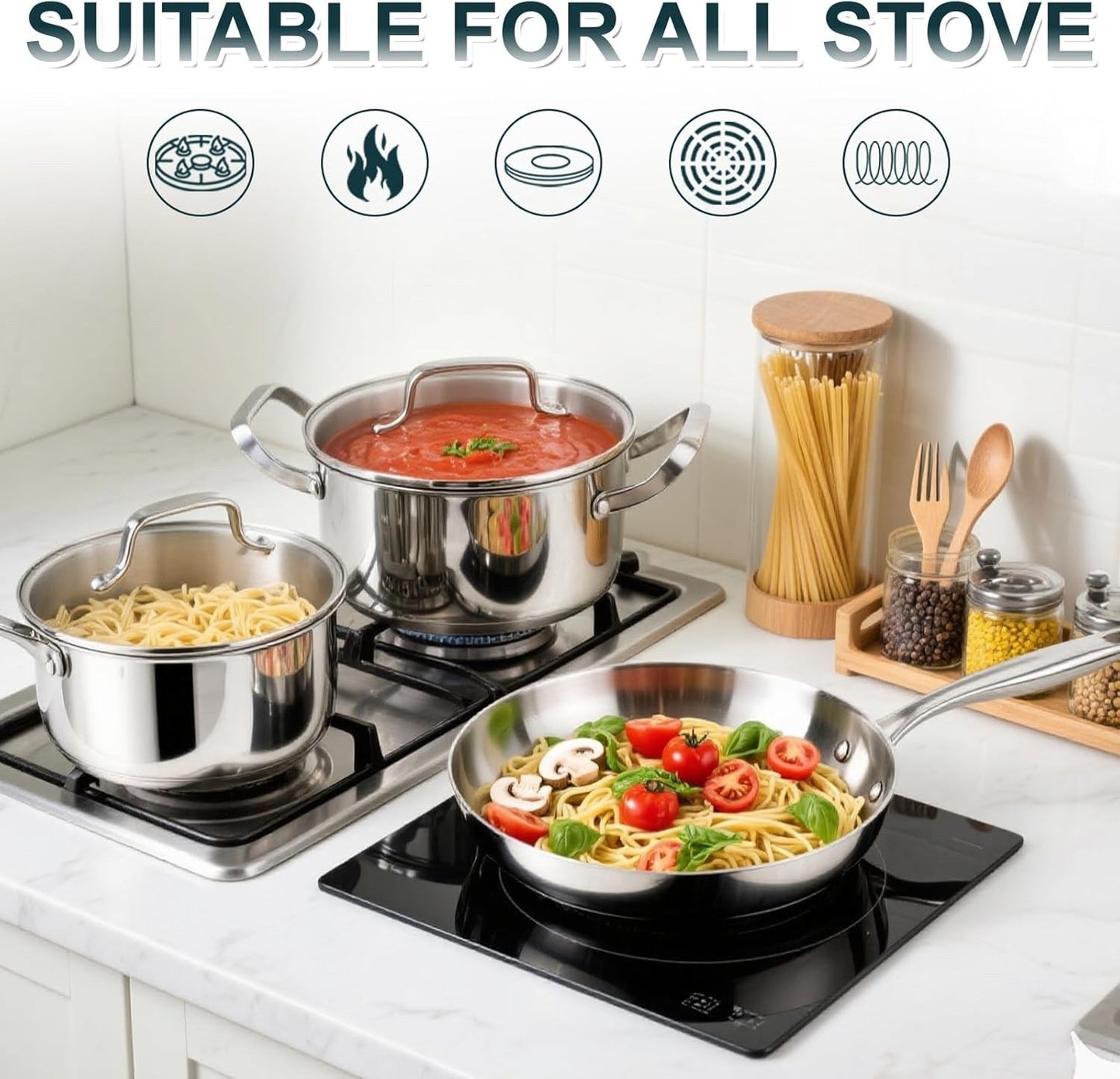 Pots Pans Cookware Set 24 Piece Stainless Steel Induction Hob Frying Pan Silver