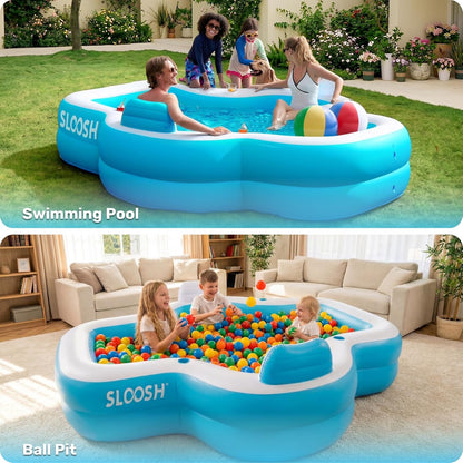 Inflatable Family Swimming Pool 120x101x26in 370 Gallon Bench Seat Cup Holders