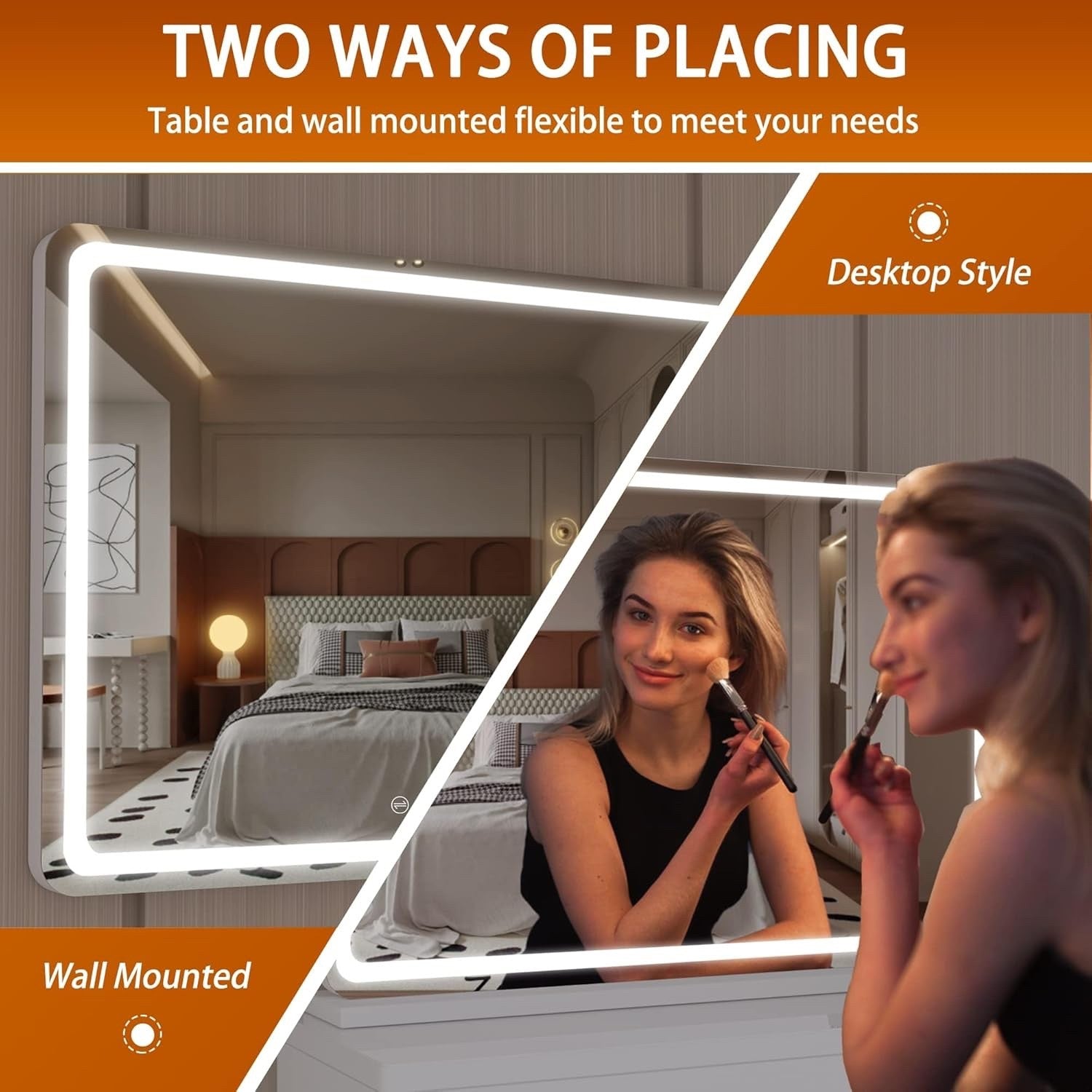 LED Vanity Makeup Mirror 100x75cm Lighted Dimmable 3 Color Touch Control