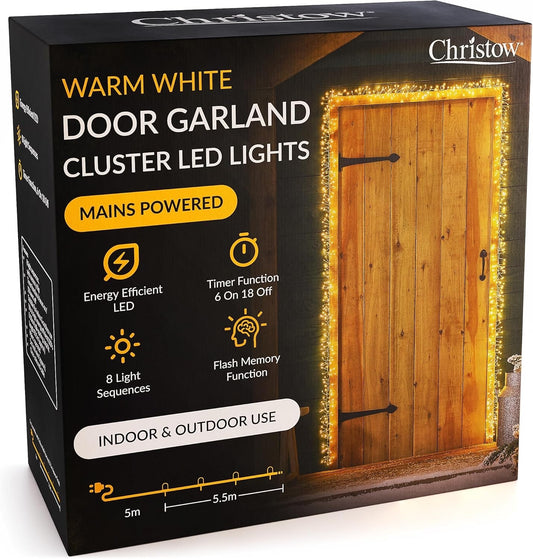 Christmas Micro LED Cluster Door Garland 800 Warm White LEDs Timer 8 Modes Mains