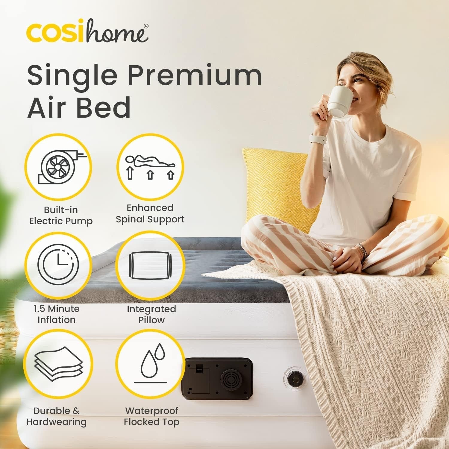Cosi Home® Single Sized Air Bed Inflatable Mattress with Electric Pump
