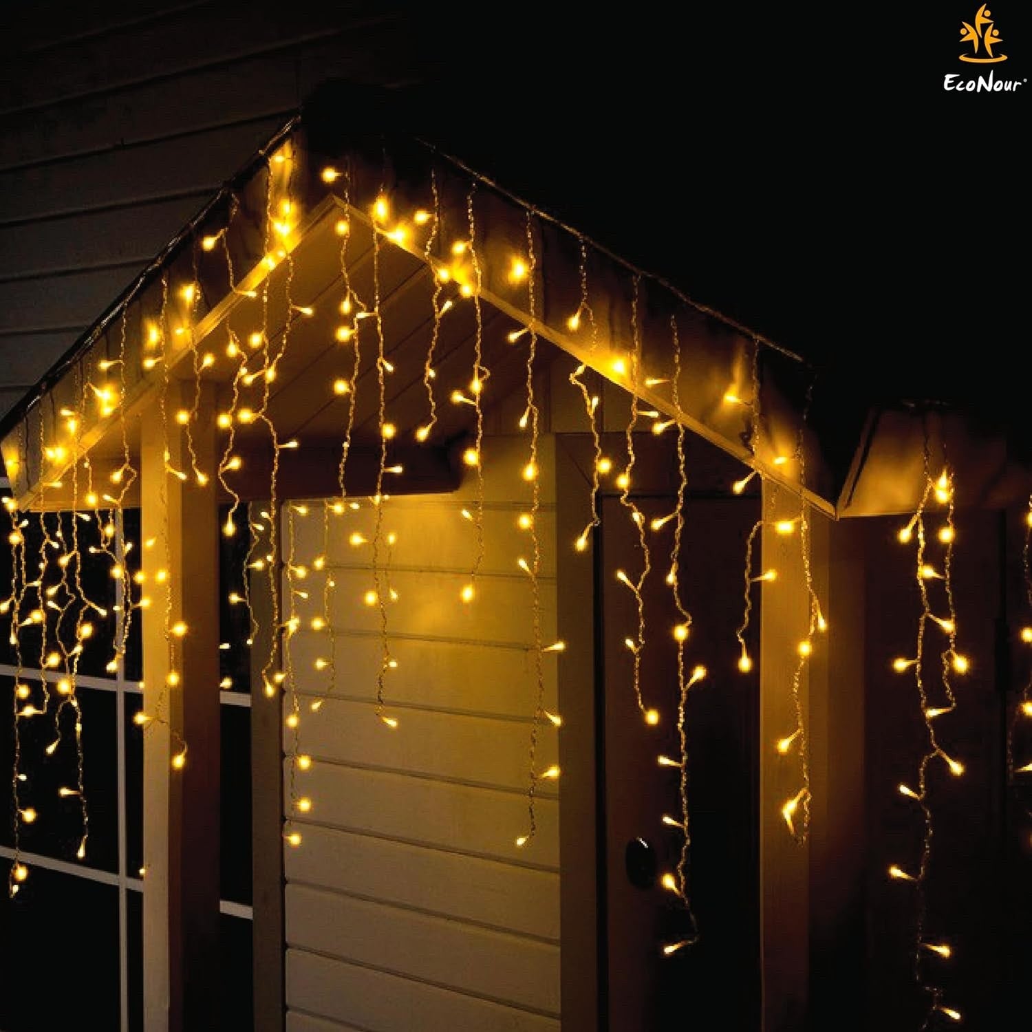 EcoNour 10M 360 LED Icicle Christmas Lights Outdoor Warm White Waterproof Decor