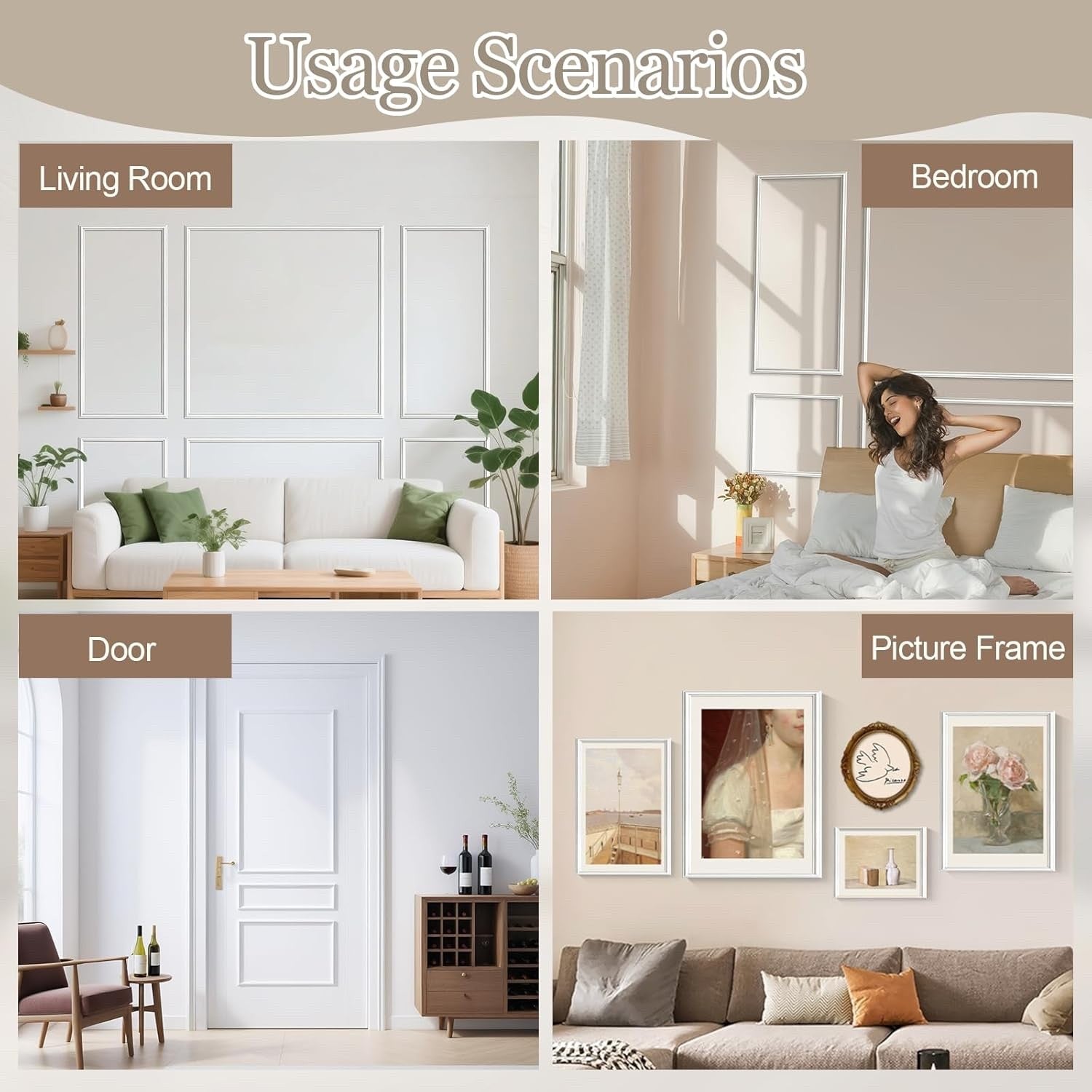 Wall Panelling Panels Wainscoting Peel Stick Moulding Kit 34Pcs Home Decor