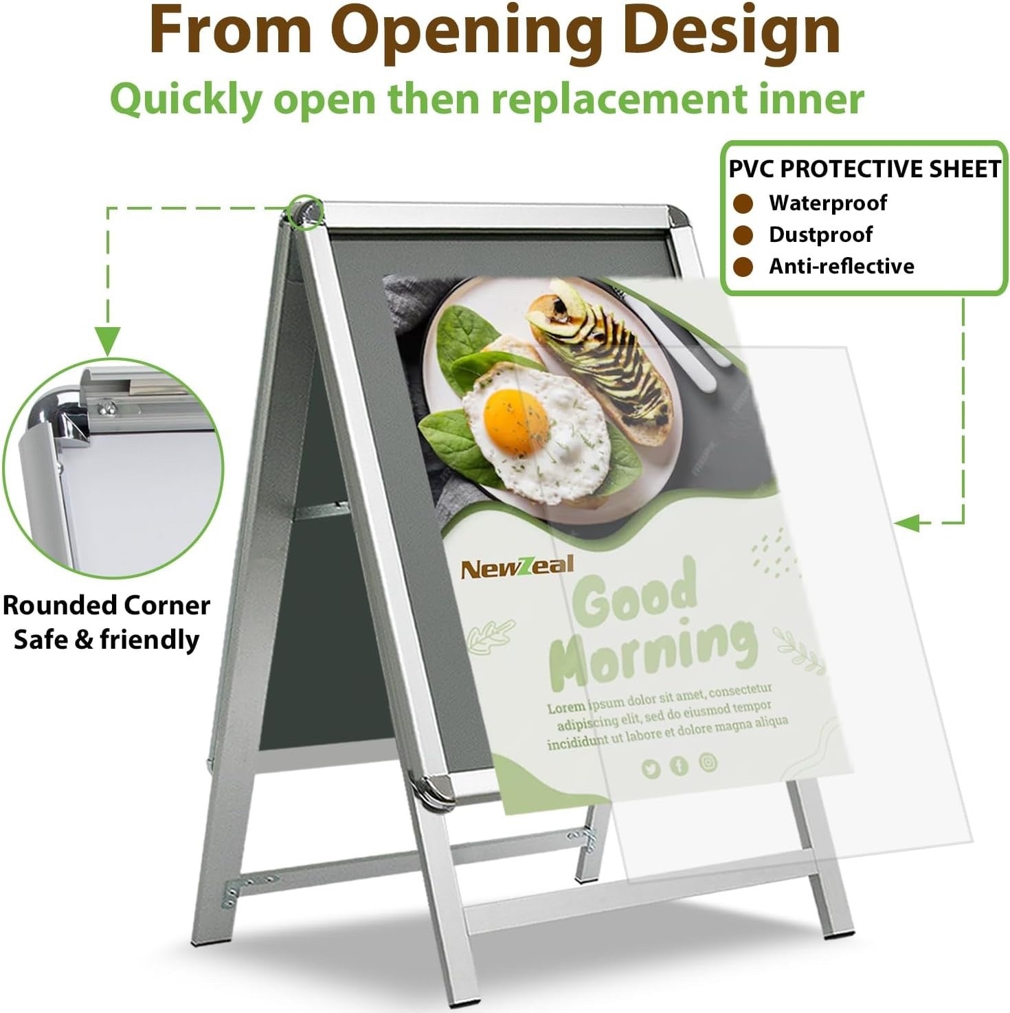 A1 Pavement Sign Board Double Sided Aluminium Snap Frame Poster Display Stand