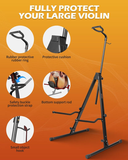 Cello Stand Adjustable Steel Holder 1/4 1/2 3/4 4/4 Bass w Bow Hook Floor