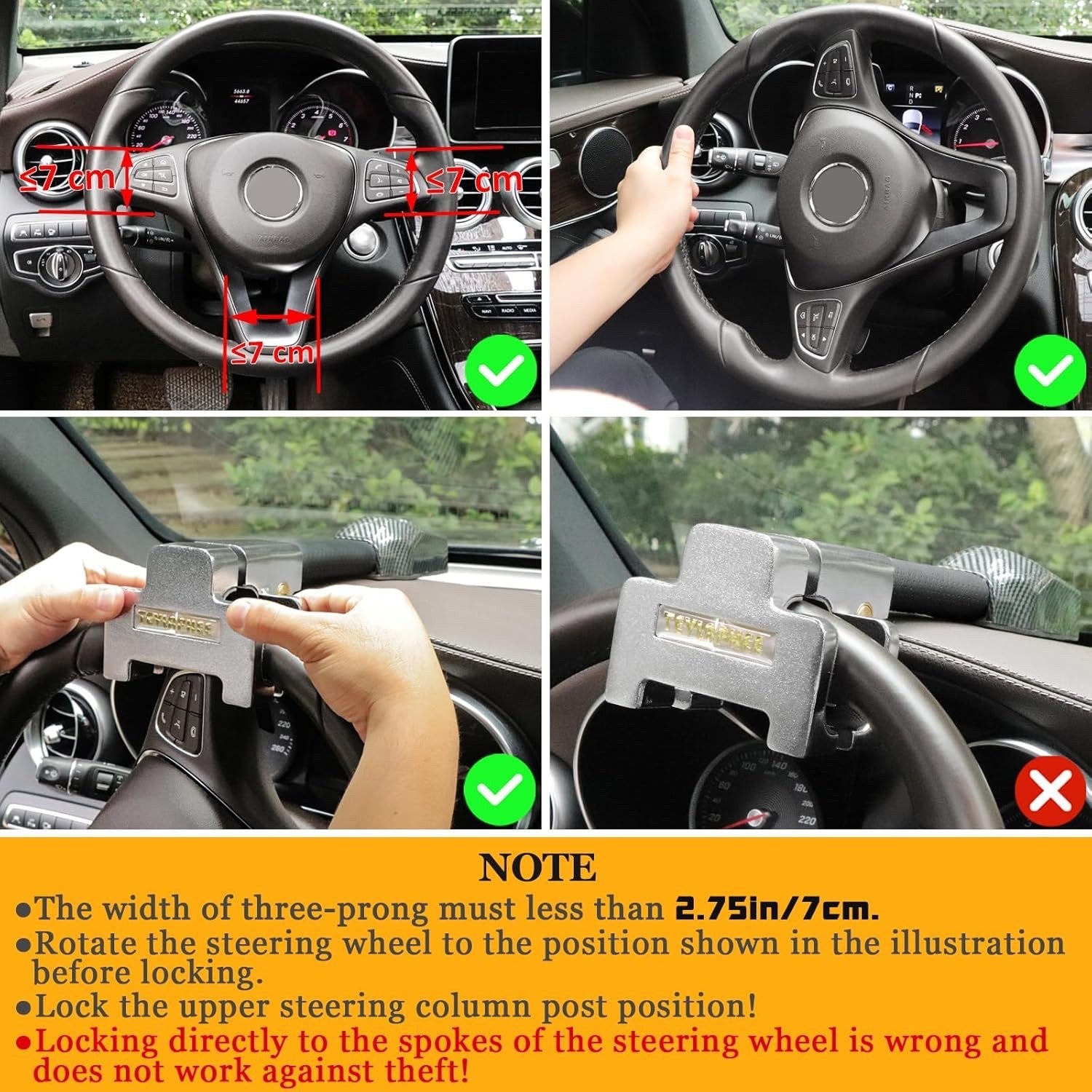 Tevlaphee Steering Wheel Lock with 120dB Alarm Anti-Theft Car Security Device