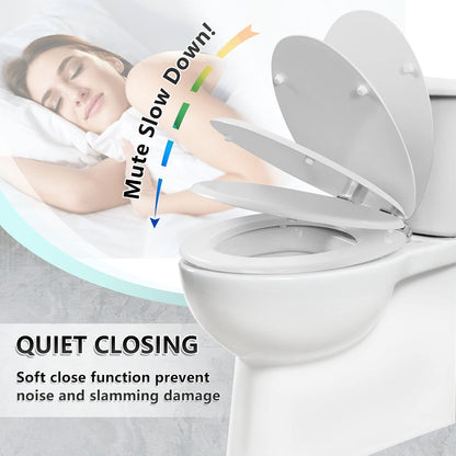 Toilet Seat Wooden Soft Close White Oval 43x37cm Antibacterial Quick Release