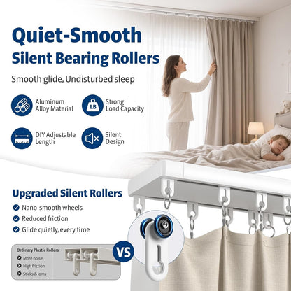 Curtain Track Double Ceiling 2.7m Aluminum Rail Silent Rollers White Heavy Duty