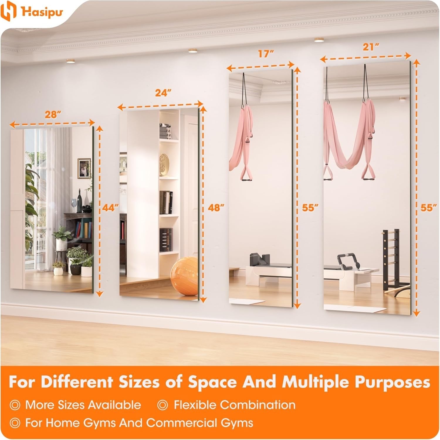 2PCS 55x21in Frameless Gym Wall Mirror Tempered Glass Full Body